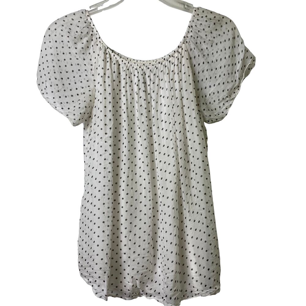 Luisa Ricci Made in Italy Sz S 100%‎ Silk  Polka Dot Top On / Off Shoulder (2461
